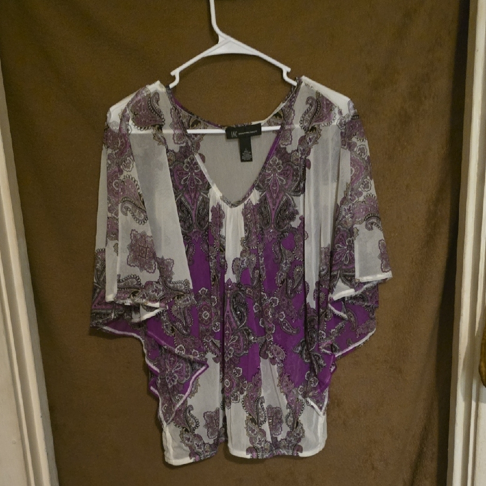 DKNY Purple and White Paisley Blouse